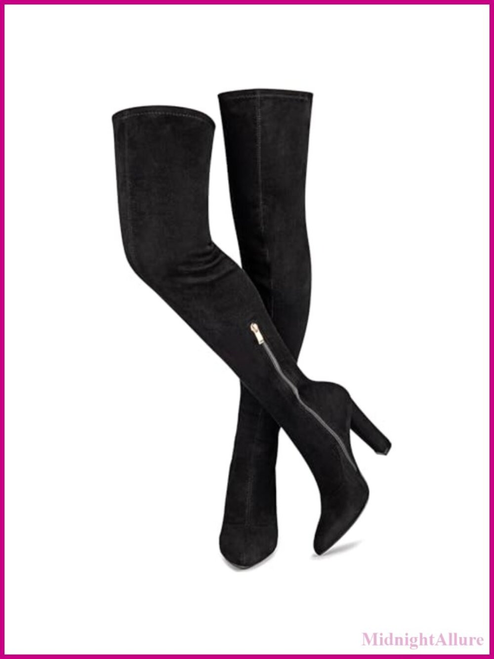 Women's Thigh High Stretch Suede Over The Knee Boots Chunky Heel Pointed Toe